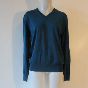 Mens Roberto Cavalli Teal V-Neck Thin Knit Wool Sweater L *